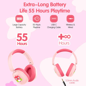 LOBKIN Kids Headphones 55+ hours playback with USB-C charging