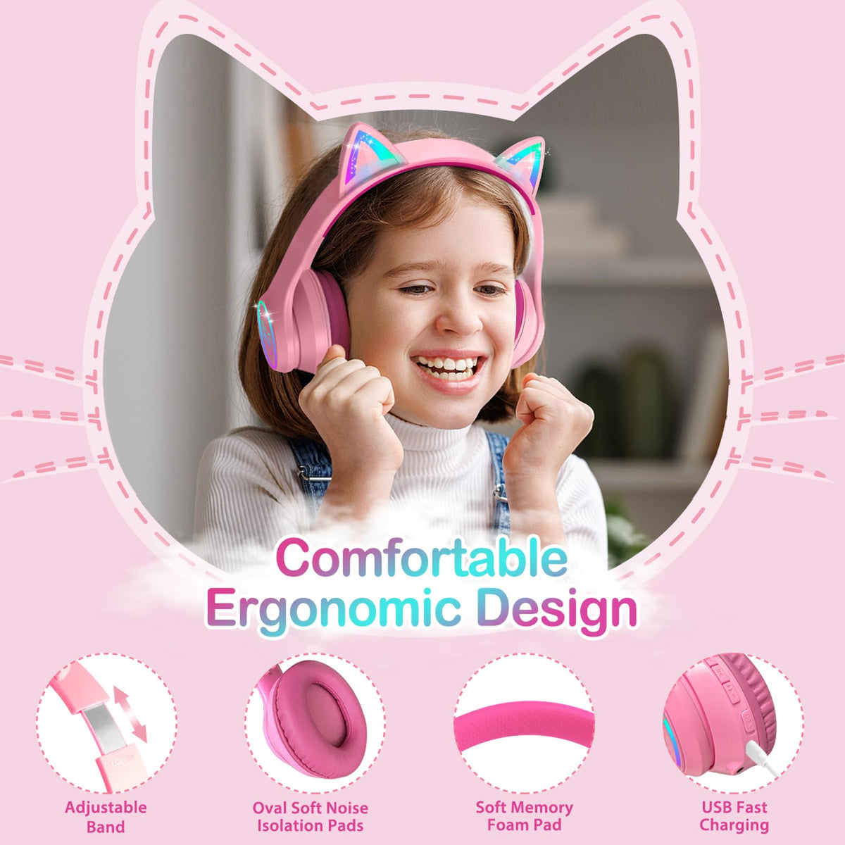 LOBKIN Bluetooth 5.4 headphones offer stable wireless connection for kids.