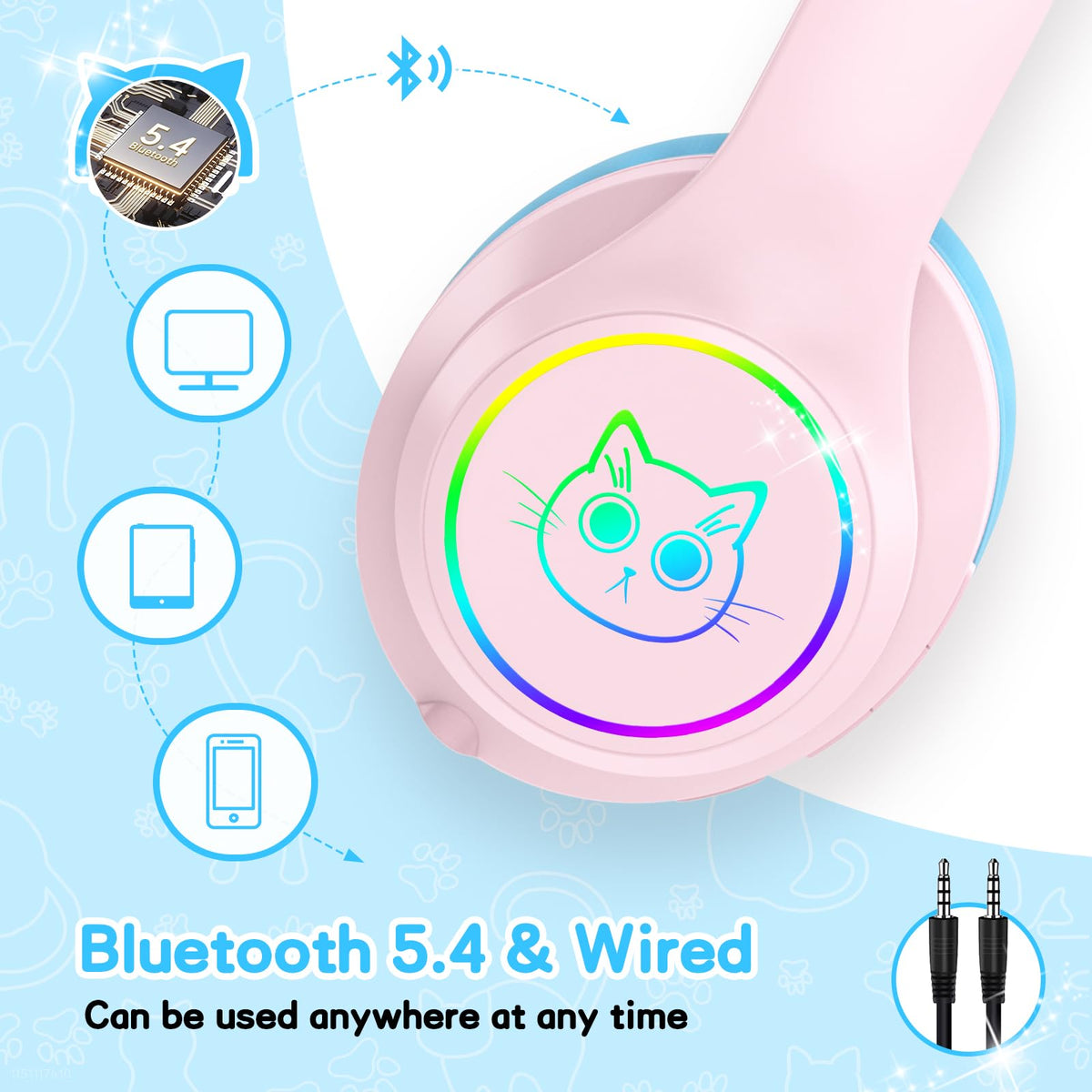 LOBKIN Kids Headphones in foldable design for easy travel and storage.