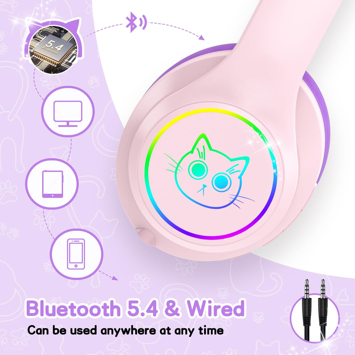 LOBKIN wireless kids headphones with safe 94dB volume for hearing protection.
