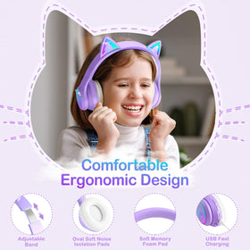 LOBKIN RGB LED cat ears headphones for stylish kids listening