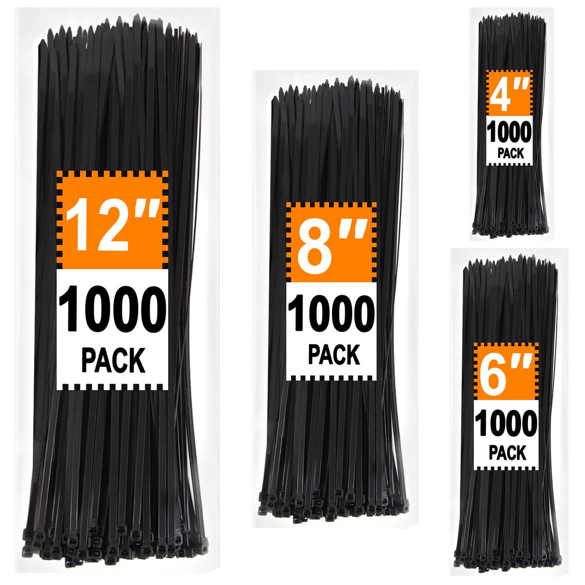 LOCKLOCK front packaging of 4000 zip ties shows quantity and sizes for bulk savings