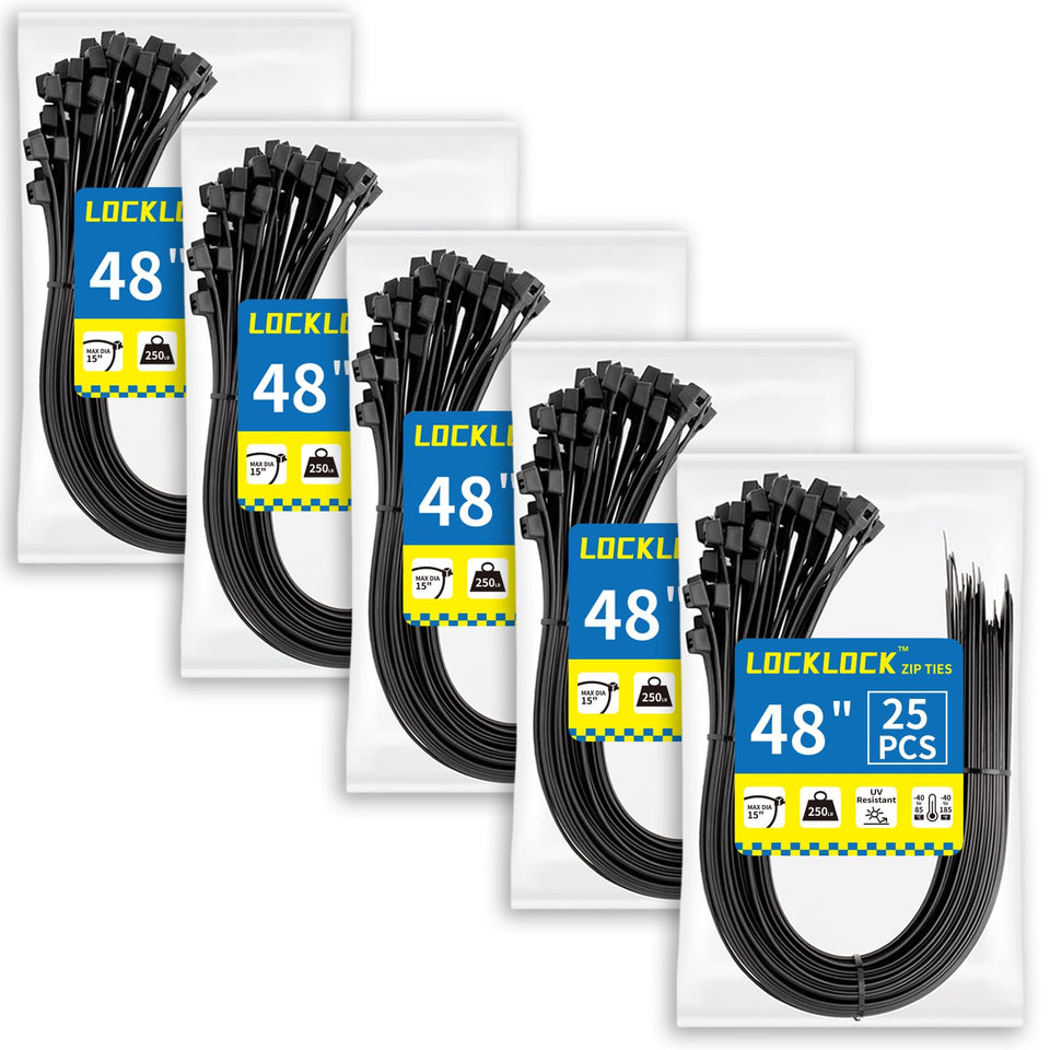 LOCKLOCK large zip ties 48-inch, 125-pack, ideal for bundling long cables and hoses.