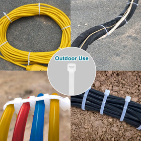 LOCKLOCK zip ties securing garden plants to stakes outdoors, offering weather-resistant support
