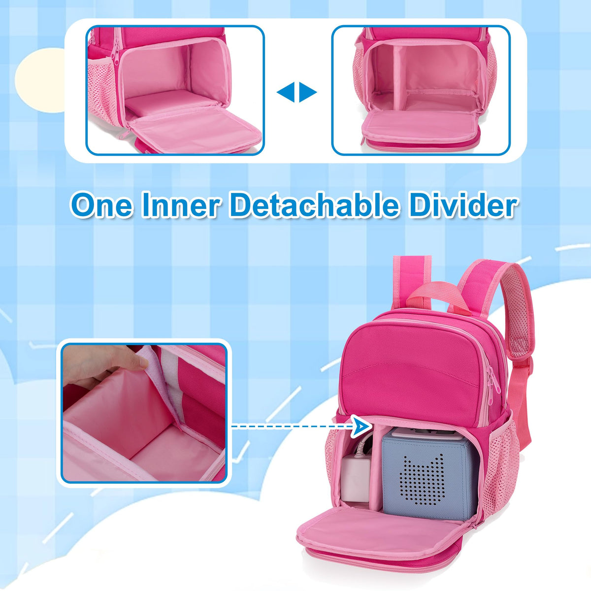 LoDrid Tonie Box Backpack headphone pocket for easy on-the-go access.