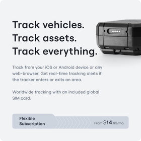 Logistimatics Mobile-200 app screenshot on smartphone showing real-time tracking and alert benefit