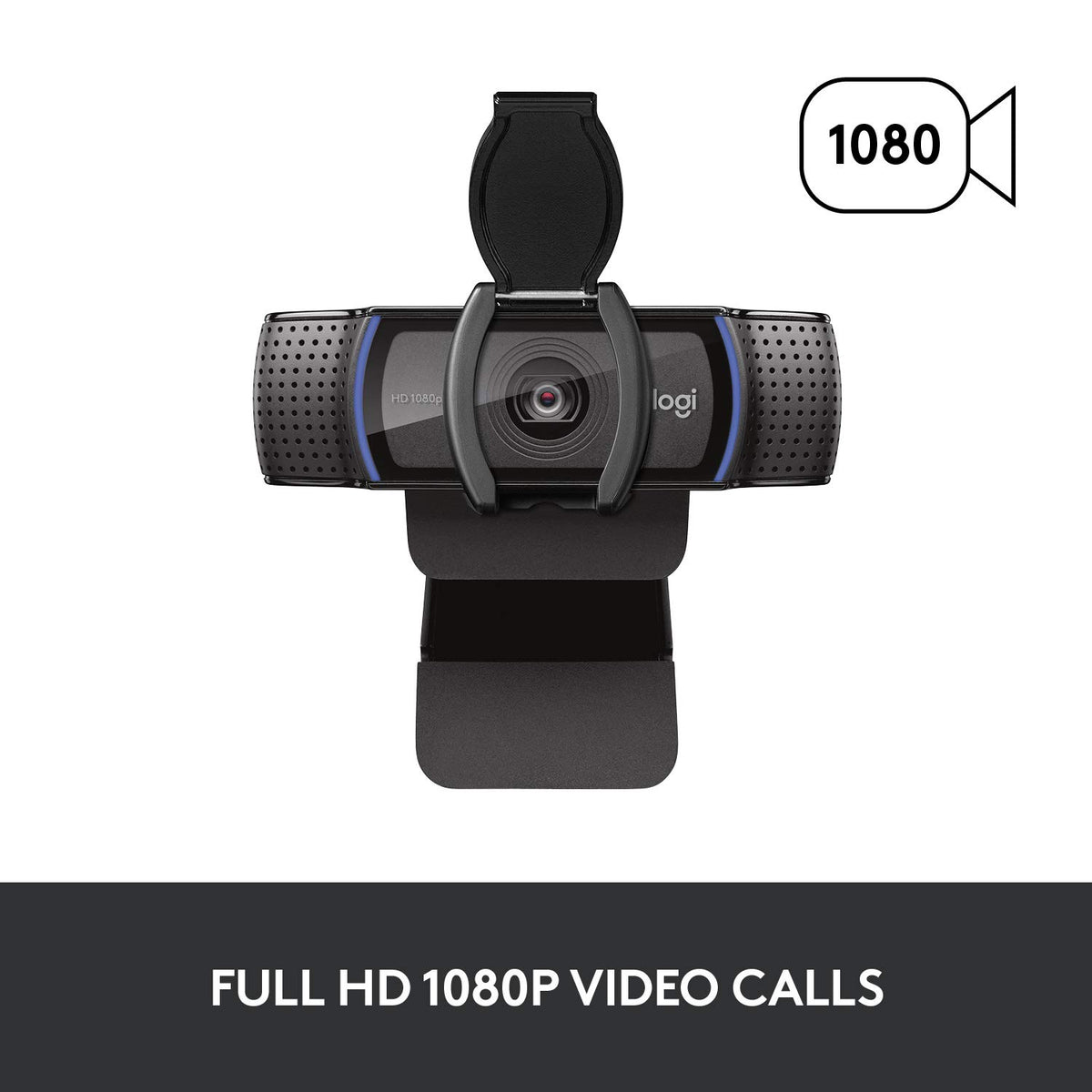 Logitech C920S close-up glass lens detail delivering sharp 1080p image quality