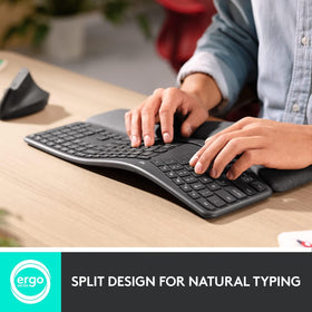 Logitech Ergo K860 angled layout with adjustable tilt legs