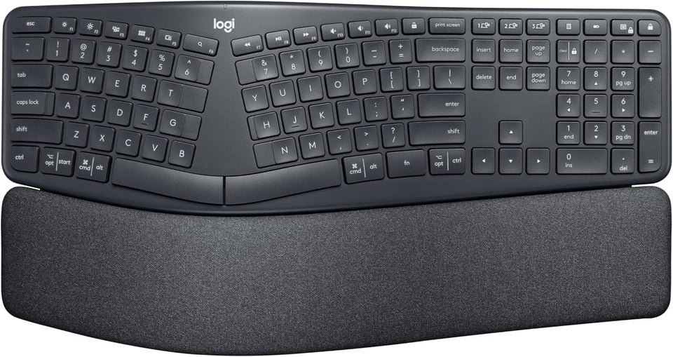 Logitech Ergo K860 front view with split layout for natural typing