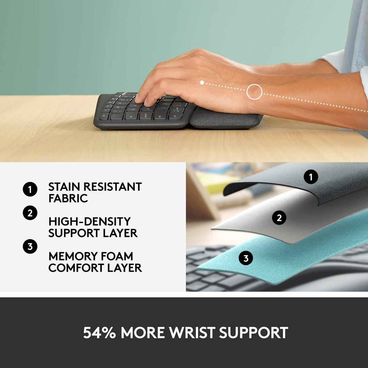 Logitech Ergo K860 split keyframe close-up highlighting keys