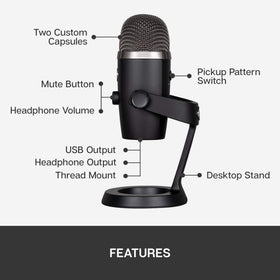 Blue Yeti Nano matte black finish suitable for professional desks