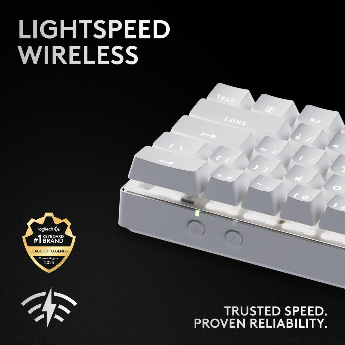 Logitech G PRO X 60 Lightspeed side view emphasizes space-saving keyboard.