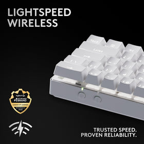 Logitech G PRO X 60 Lightspeed side view emphasizes space-saving keyboard.