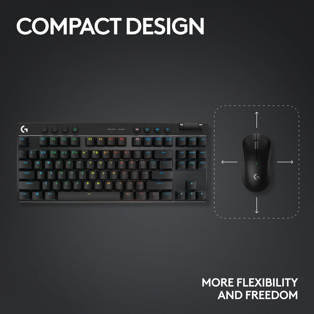 Compact tenkeyless form of the Logitech G PRO X TKL for portable gaming.