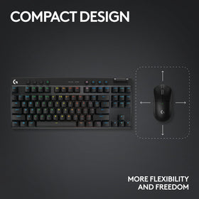 Compact tenkeyless form of the Logitech G PRO X TKL for portable gaming.