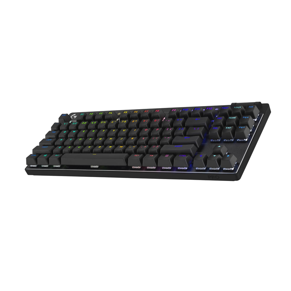 Logitech G PRO X TKL Lightspeed keyboard front view showing compact design and precision.