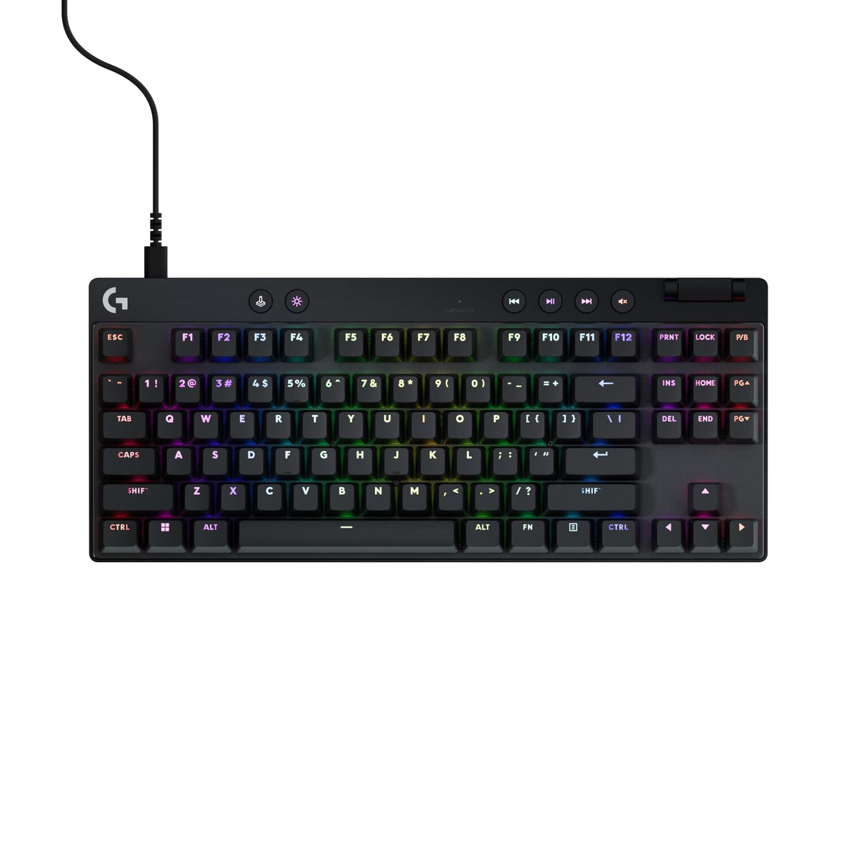 Closeup of Logitech G Pro X TKL magnetic analog switches for precise control.
