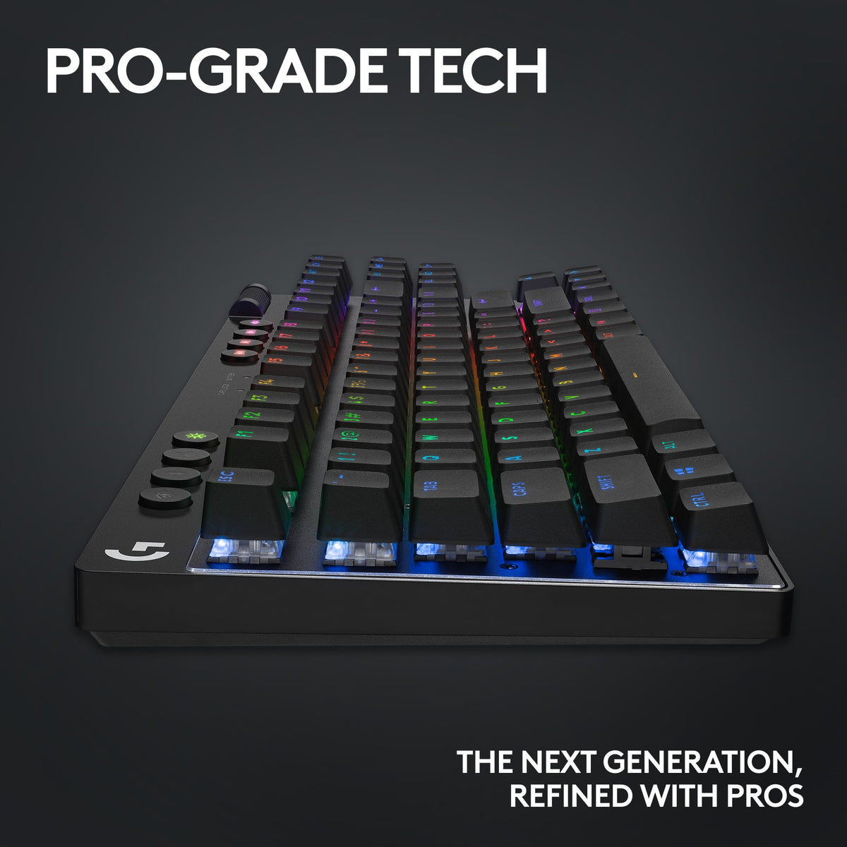 Connectivity options icons for Logitech G PRO X TKL showing LIGHTSPEED, Bluetooth, USB.