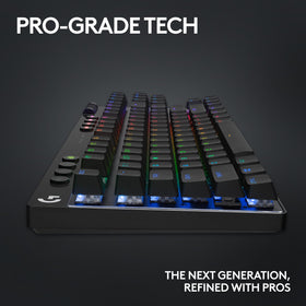 Connectivity options icons for Logitech G PRO X TKL showing LIGHTSPEED, Bluetooth, USB.