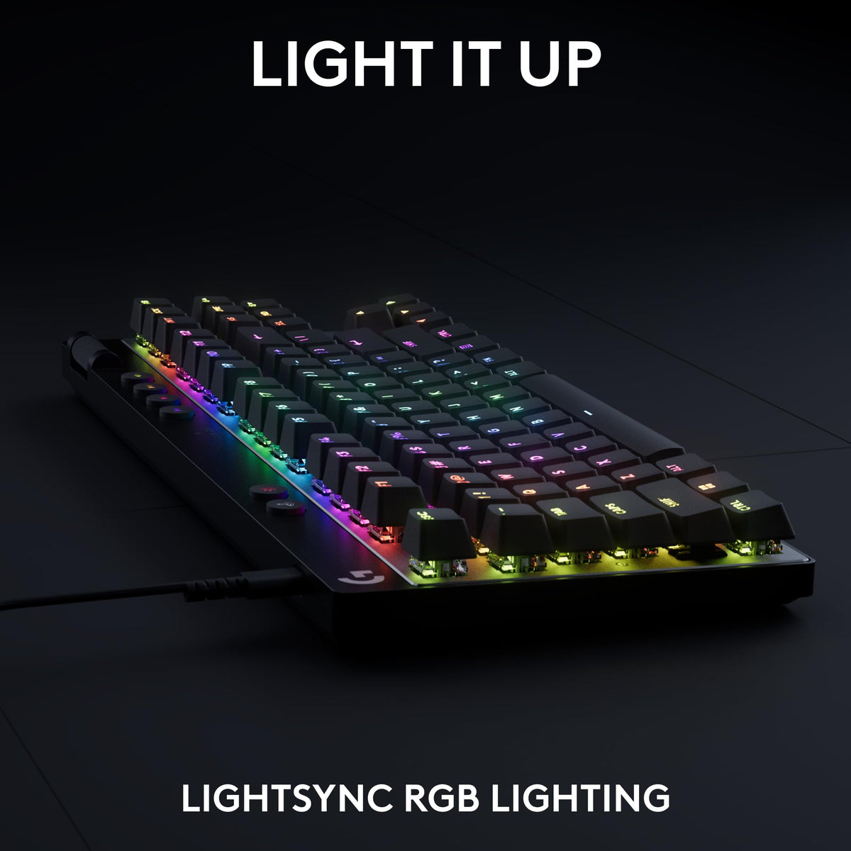 Logitech G Pro X TKL wired connection ensures stable, lag-free input.