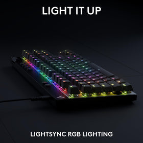 Logitech G Pro X TKL wired connection ensures stable, lag-free input.