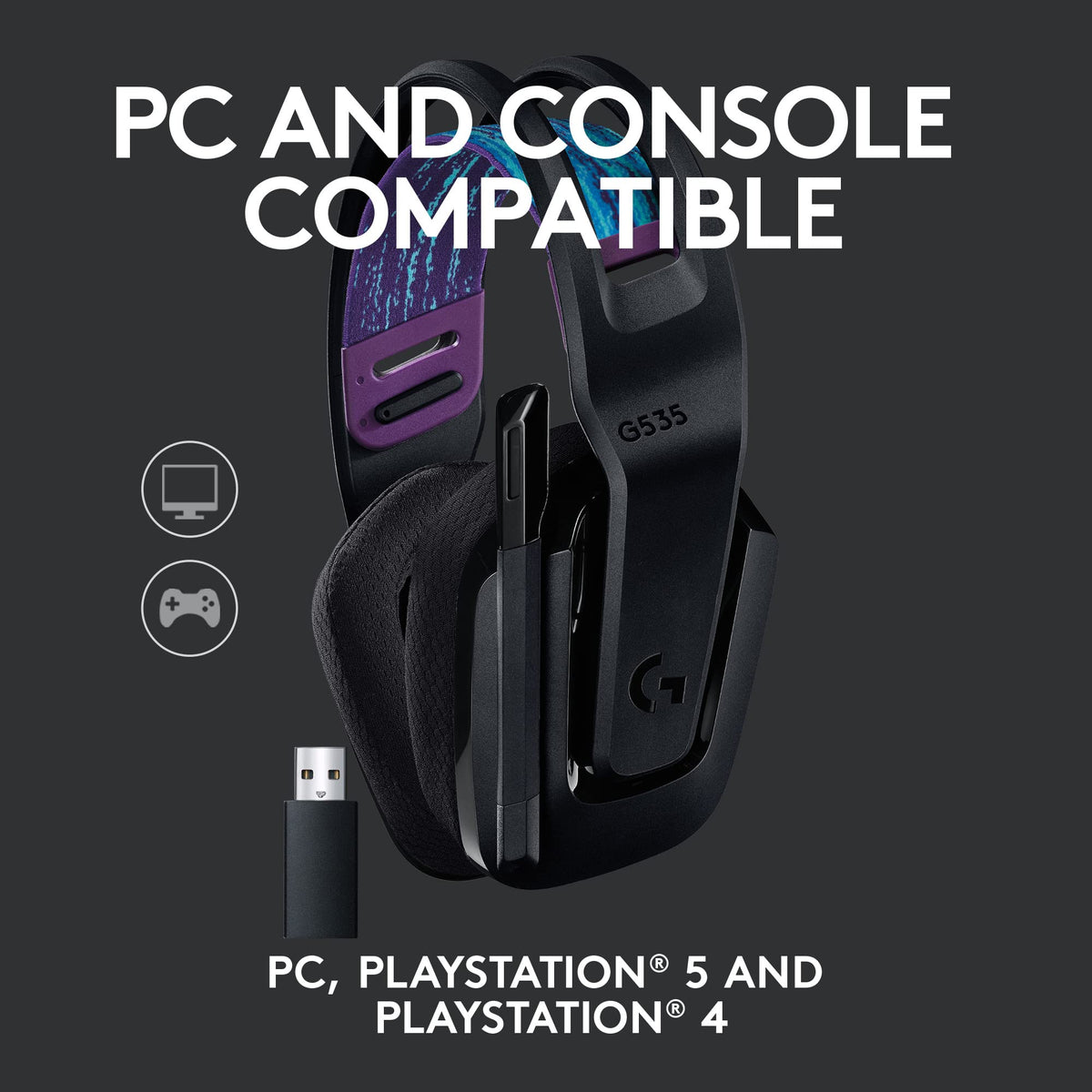 Logitech G535 earcup controls provide instant volume and mic access.
