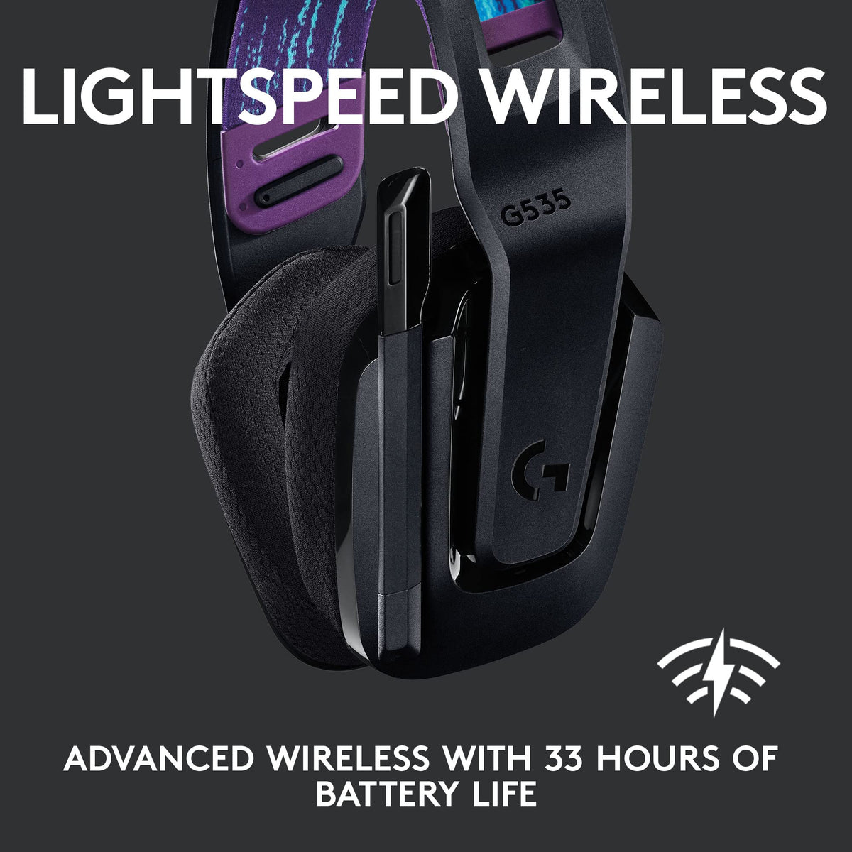 Logitech G535 side profile showing compact form for all-day wear.