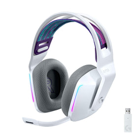 Logitech G733 front view with vibrant LIGHTSYNC RGB lighting for immersive ambiance