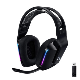 Logitech G733 wireless headset with long-range connectivity for gaming.
