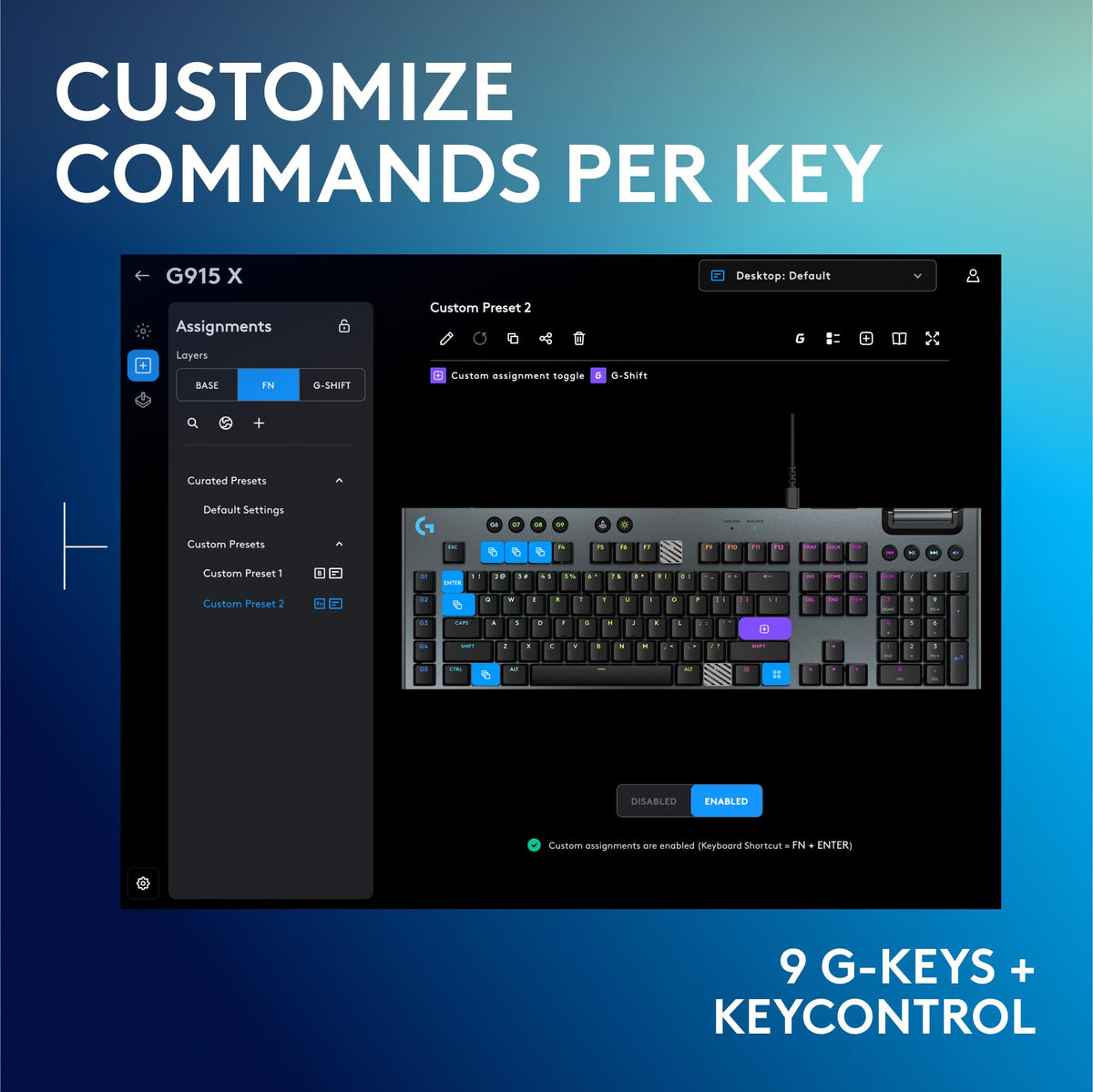 Logitech G915 X GL tactile switch close-up showing responsive keystrokes