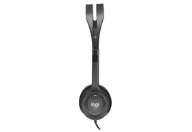Logitech H111 leatherette ear cushion detail for comfortable, easy-to-clean wear