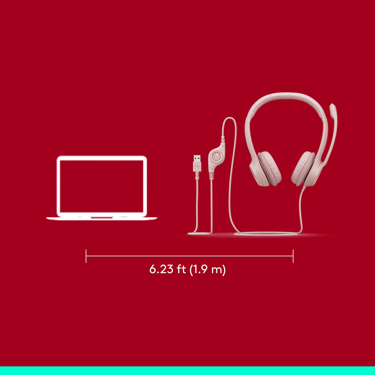 Logitech H390 rose headset in-use during video call with clear audio.