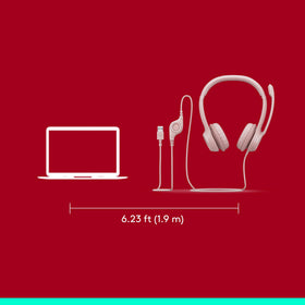 Logitech H390 rose headset in-use during video call with clear audio.