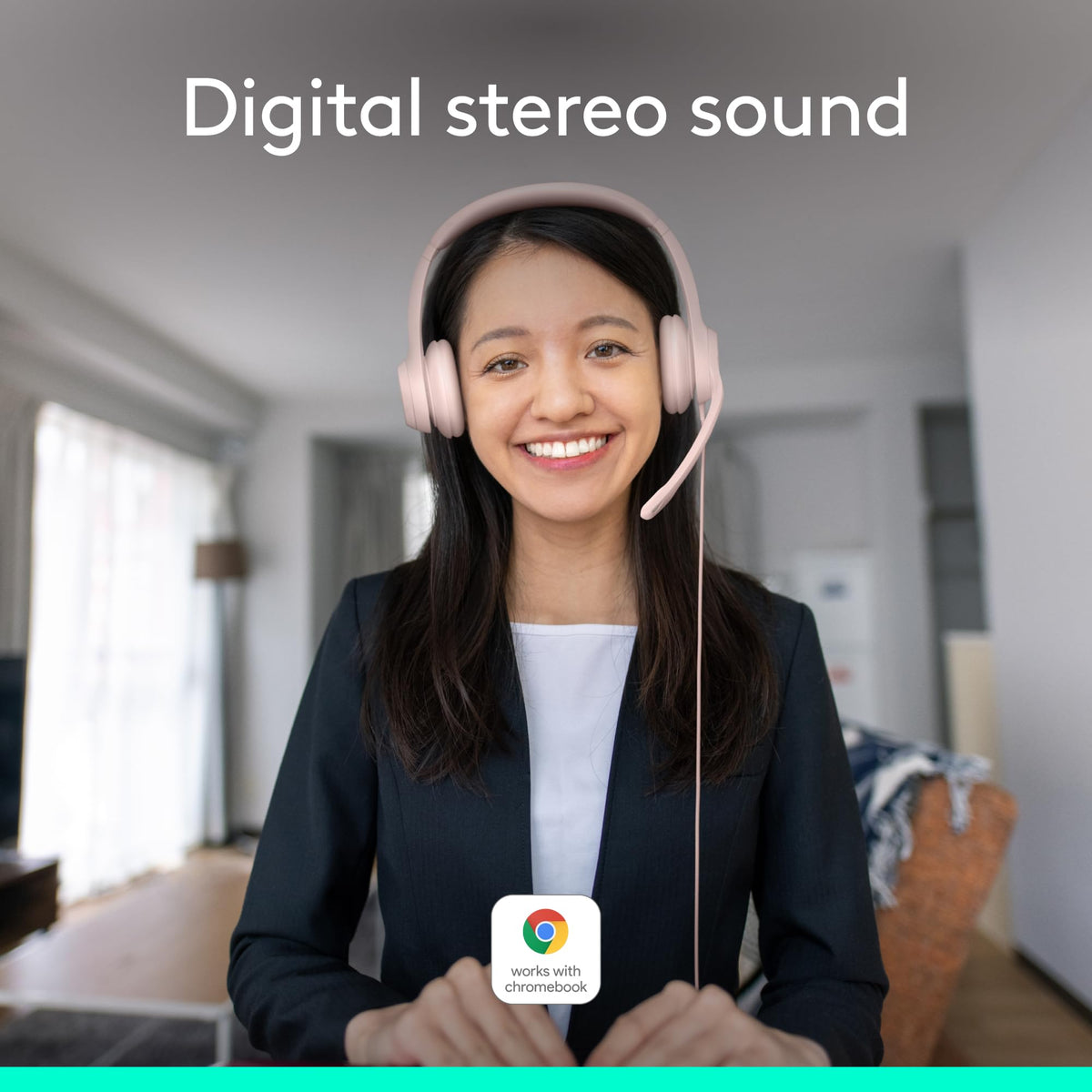 Logitech H390 rose microphone rotating for clearer conversations.
