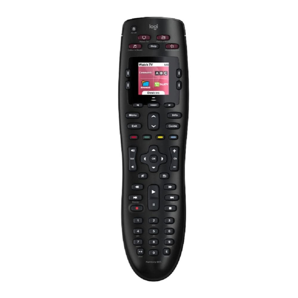 Logitech Harmony 665 remote front view showing layout and comfort