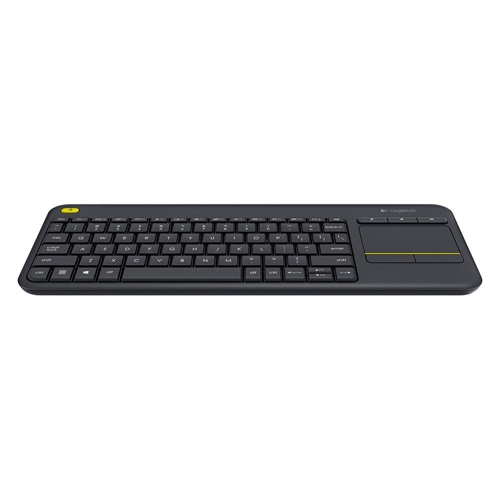 Logitech K400 Plus side profile shows slim design and quiet keys for comfortable typing
