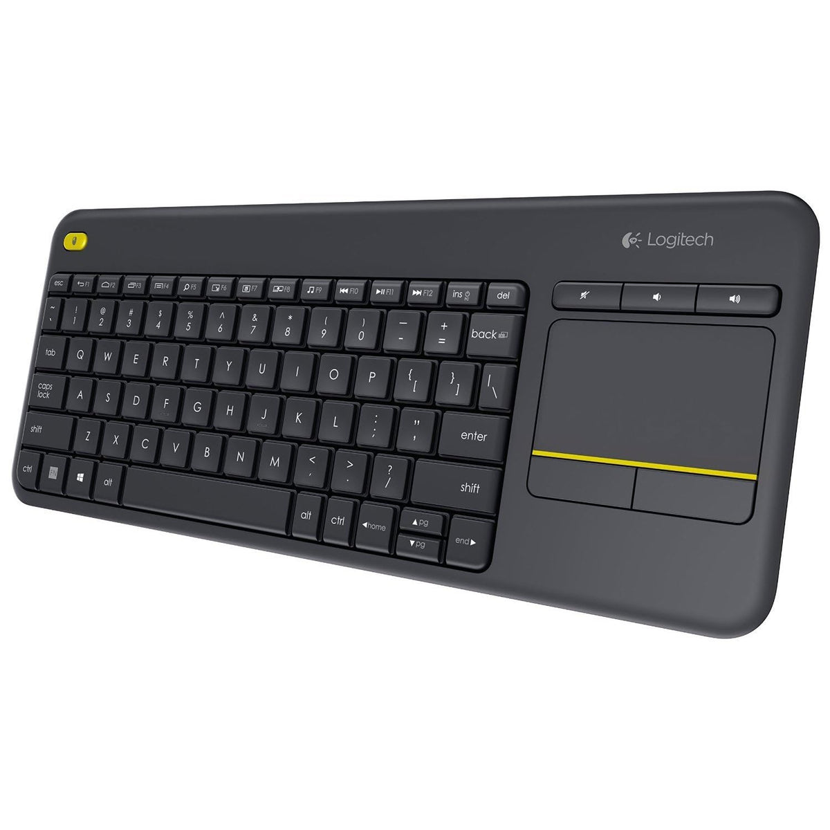 Logitech K400 Plus touchpad closeup highlights multi-touch surface for precise navigation