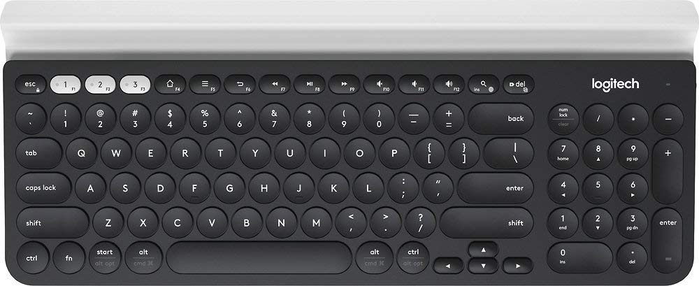 Logitech K780 front view showing full keyboard and number pad for comfortable typing