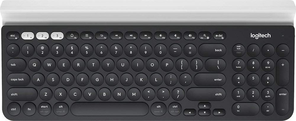 Logitech K780 front view showing full keyboard and number pad for comfortable typing