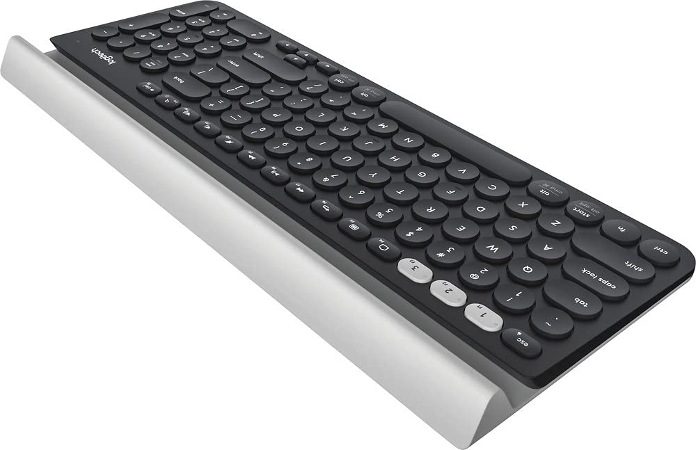 Logitech K780 keycaps detail highlighting quiet, well-spaced keys for accurate typing