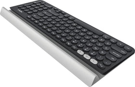 Logitech K780 keycaps detail highlighting quiet, well-spaced keys for accurate typing