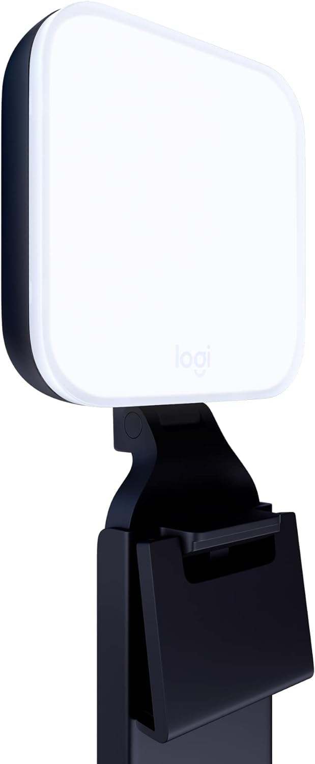 Logitech Litra Glow front-mounted on monitor providing soft, flattering lighting