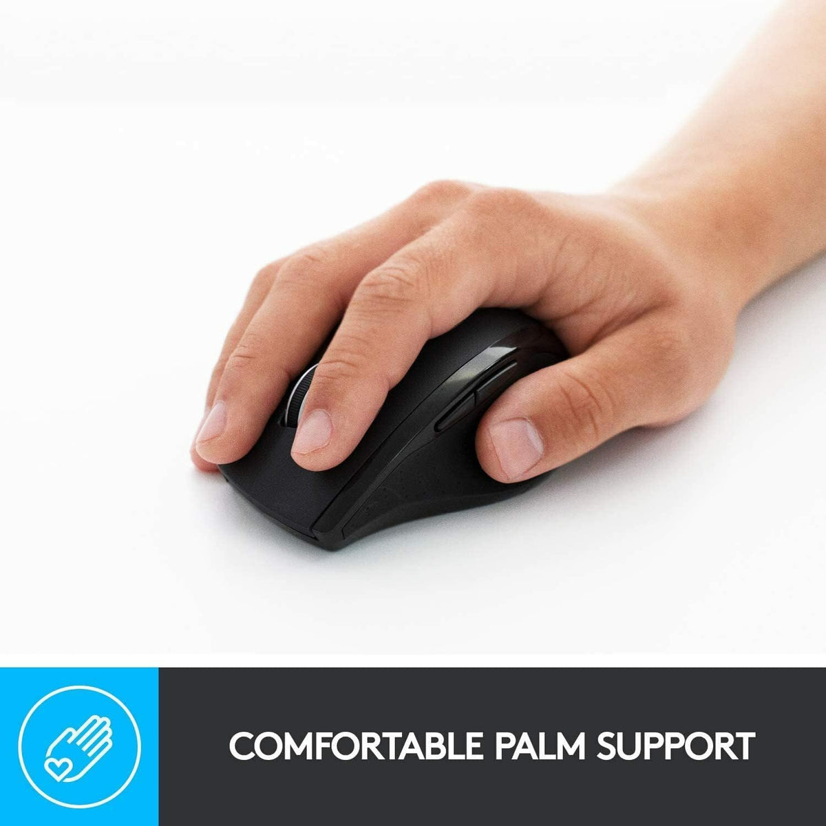 Logitech M705 ergonomic right-hand shape fits comfortably for extended work sessions.