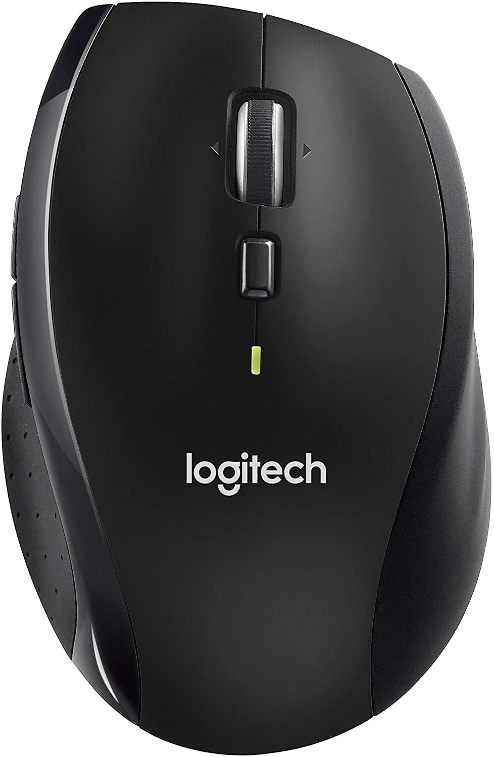Logitech M705 with unifying receiver in battery compartment for easy mobility and plug-in reliability.
