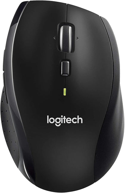 Logitech M705 with unifying receiver in battery compartment for easy mobility and plug-in reliability.