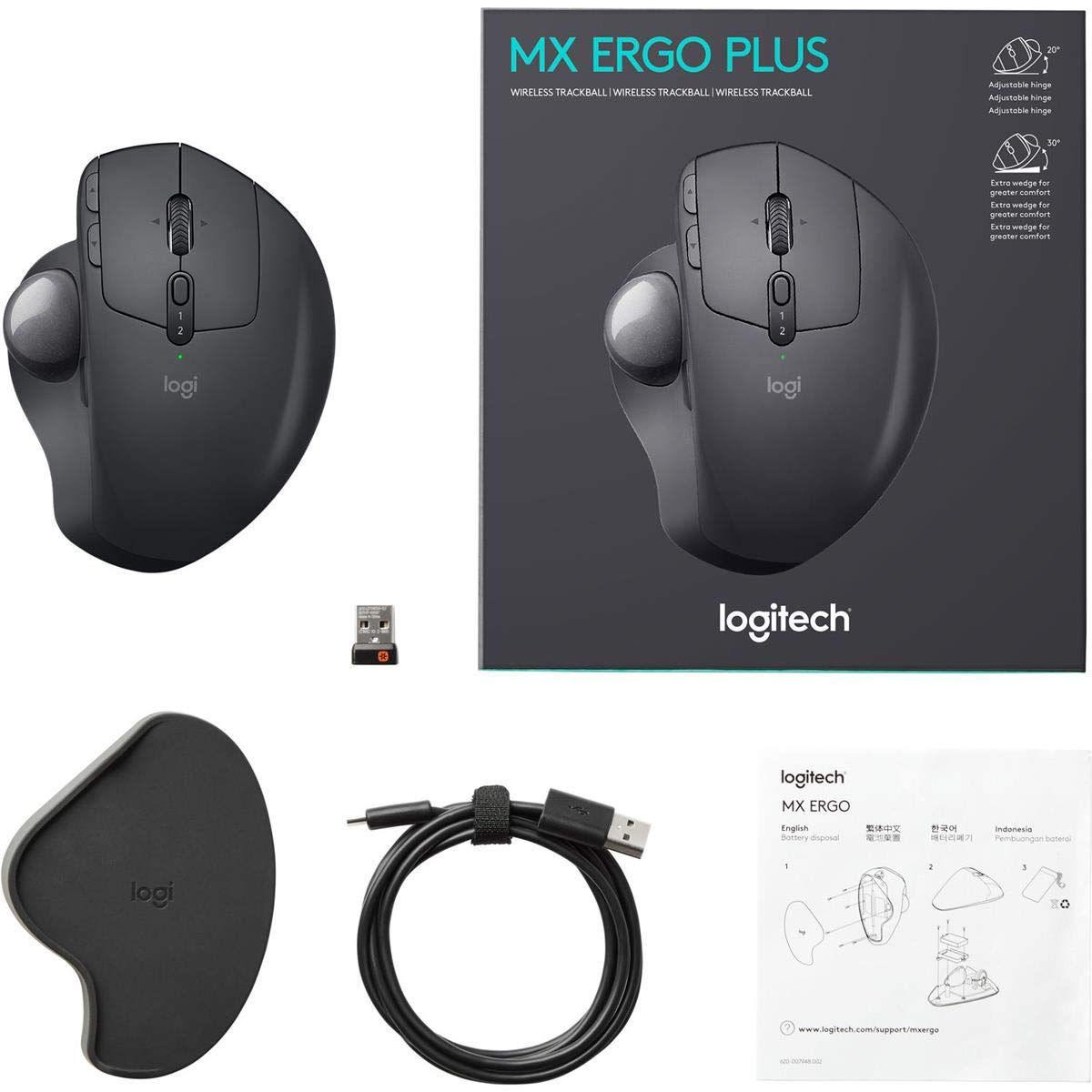 Logitech MX Ergo Plus 2048 dpi sensor for precise cursor control.