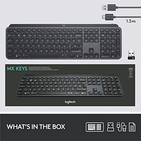 Logitech MX Keys Graphite backlight off mode highlighting battery efficiency