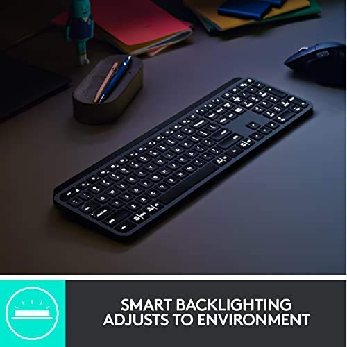 Logitech MX Keys Graphite proximity detection showing auto backlighting