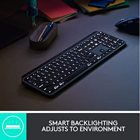 Logitech MX Keys Graphite proximity detection showing auto backlighting