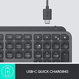Logitech MX Keys Graphite USB-C recharge port for quick charging